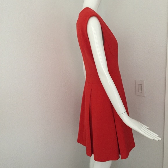 tracy reese coral red fit flare pleated dress - Picture 4 of 6